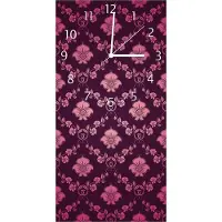 Wallario Design Wanduhr bedruckt, Größe 30 x 60 cm, Motiv: Blumenmuster Damast in pink lila