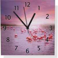 Wallario Design Wanduhr Rosa Flamingos bei Sonnenuntergang aus Aluverbund, Größe 30 x 30 cm