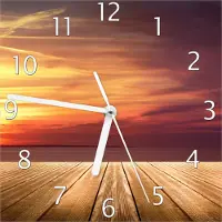 Wallario Design Wanduhr Steg am See - Sonnenuntergang und roter Himmel aus Echtglas, Größe 20 x 20 cm