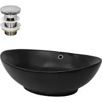 LuxeBath Waschbecken Aufsatzwaschbecken Oval, 59x38x19 cm, Schwarz, aus Keramik, inkl. Ablaufgarnitur mit Überlauf