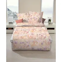 Kaeppel Mako Satin Bettwäsche Blumen Aqua Hellblau Vanille Eden 155x220 cm Vanille