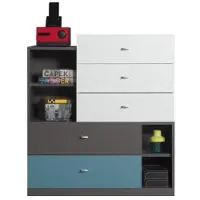 Masseno Kommode FIUME 90 cm Sideboard mit 5 Schubladen und Türen für Wohnzimmer Schlafzimmer Modern 90x40x100 cm Graphitfarben / Weiß