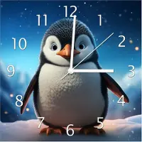 Wallario Design Wanduhr Eisbewohner im Winterwunderland aus Echtglas, Größe 30 x 30 cm