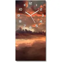 Tulup Wanduhr aus Glas – 30x60 cm - Glasbild - Glasuhr - Gehärtetes Glas -Sonnenuntergang Berge