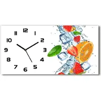 Tulup Wanduhr aus Glas – 60x30 cm - Glasbild - Glasuhr - Gehärtetes Glas - schwarze-zeiger - Obst mit Eis