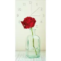Wallario Design Wanduhr bedruckt, Größe 30 x 60 cm, Motiv: Rote Rose in Glasvase