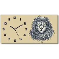 Tulup Wanduhr aus Glas – 60x30 cm - Glasbild - Glasuhr - Gehärtetes Glas - schwarze-zeiger - Lion hipster