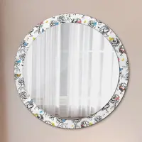 Wallfluent Runder Spiegel mit Modernem Aufdruck - Dekospiegel Wandmontage -Schmetterling- Ø90cm