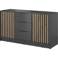 Masseno Kommode NELIANA 155 cm Sideboard mit 3 Schubladen und 2 Türen für Wohnzimmer Schlafzimmer Modern 155x45x86 cm Graphitfarben / Graphitfarben