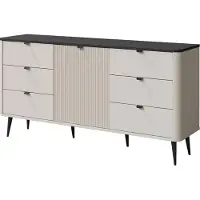 Mirjan 24 Sideboard 6S1D MARLY REG 9, Kommode mit sechs Schubladen und eins Drehtüren, Schwarze Metallfüße (Farbe: Cashmere / Cashmere + Steingrau)