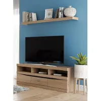 Lomadox TV Möbel Set Lowboard und Wandboard SANFORD-129 in Eiche hell Nb., B/H/T: ca. 150/170/40 cm