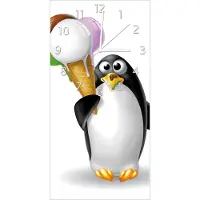 Wallario Design Wanduhr bedruckt, Größe 30 x 60 cm, Motiv: Süßer Eis Pinguin