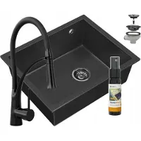 Granitan - Granitspüle - Küchenspüle - Schwarz - mit Armatur - SALIX