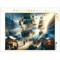 CALVENDO Puzzle Geschichten eines alten Hafens: Segelschiffe und Markttreiben | 1000 Teile Lege-Größe 64 × 48 cm Foto-Puzzle für glückliche Stunden