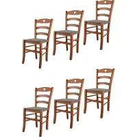STOCK LINE t m c s Tommychairs - 6er Set Stühle CUORE für Küche und Esszimmer, Robuste Struktur aus lackiertem Buchenholz im Farbton Kirschholz und gepolsterte Sitzfläche mit Stoff in der Farbe Rehbraun bezogen