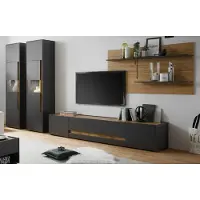 Furn.Design Wohnwand "Center" grau matt mit Wotan Eiche, Schrankwand 5-teilig 350 x 197 cm