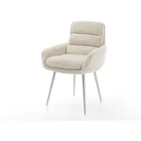 DELIFE Esszimmerstuhl Abelia-Flex mit Armlehnen Cord Beige 4-Fuß konisch Edelstahl