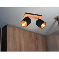 Meine Wunschleuchte Deckenstrahler Holzoptik 2x Stoffschirm Schwarz Gold inkl. E14 LED, Breite 28cm