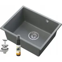 Granitan - Granitspüle - Spülbecken 46x38 cm - Grau - mit Siphon Chrom - MANADO