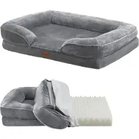 Juskys Hundebett Sheena L orthopädisch, waschbar & rutschfest – 98 x 70 x 17 cm – Hundesofa flauschig mittelgroße Hunde Grau – Haustierbett Hundesofa