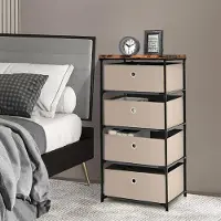 GIANTEX Kommode für Schlafzimmer aus Stoff, platzsparender Badezimmerschrank mit 4 Schubladen, mit Gestell aus Eisen und robustem Metallanschluss, Kommode für Innenschrank (Braun)