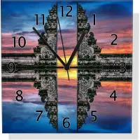 Wallario Design Wanduhr Tempeltor im Sonnenuntergang aus Echtglas, Größe 30 x 30 cm