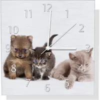 Wallario Design Wanduhr Hundewelpen und Katzenjunge aus Aluverbund, Größe 30 x 30 cm