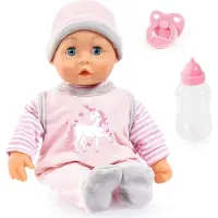 Bayer Design 93824CF Baby Puppe mit Geräuschen, weicher Körper, Spielpuppe 38 cm, Puppenzubehör