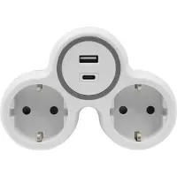 Plastrol Zwei-Wege-Splitter 2x Steckdose mit/mit Schuko 1xUSB A 1xUSB C R-21WS/S/B W-72010