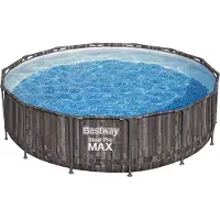 Bestway Steel Pro MAX Frame Pool Komplett-Set mit Filterpumpe Ø 427 x 107 cm, Holz-Optik (Mooreiche), rund