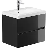 HOME DELUXE - Badmöbel - Set - WANGEROOGE Deluxe – Größe: S, Farbe: Schwarz, Breite Waschbecken: ca. 60 cm I Badezimmermöbel Waschtisch Waschbecken