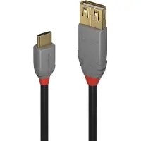 Lindy 36897, 0,15 m, USB A, USB C, USB 2.0, 0,48 Gbit/s, Schwarz, Grau