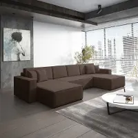 Fun-Möbel Wohnlandschaft Schlafsofa Sofa CONOR Stoff Poso Dunkelbraun