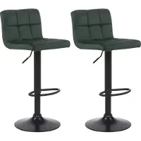 CLP 2er Set Barhocker Feni Samt, höhenverstellbar mit Fußstütze, Lehne & Metallgestell, belastbar bis 150 kg, Farbe: grün