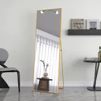UnboxG 162 × 53 cm minimalistische Rahmen Standspiegel, Solider Ganzkörperspiegel frei stehend, leicht Spiegel in voller Länge Aufhängen an der Wand horizontal oder vertikal, Gold