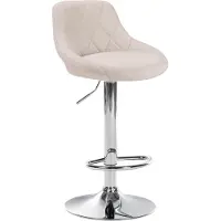 CLP Barhocker LAZIO Mit Stoffbezug I Drehbarer Thekenhocker Mit Fußstütze I Höhenverstellbarer Barstuhl Mit Trompetenfuß, Farbe: creme, Gestellfarbe: chrom