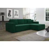Fun-Möbel Ecksofa Schlafsofa Sofa CONOR Stoff Kronos Dunkelgrün Ottomane Rechts