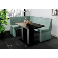 Fun-Möbel Eckbankgruppe 196x142 cm BLAKE XL R Stoff Soro Türkis / Esstisch DANTE Schwarz