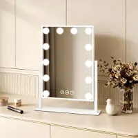 Emke Kosmetikspiegel mit LED Belechtung 47.5X36.5cm Schminkspiegel 7x Vergrößerung 3 Lichtfarben Dimmbar 360° drehbar, Weiß