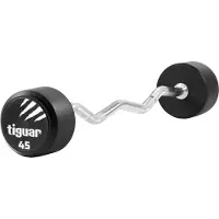 Tiguar PolyurethanCurlhantel 45 kg gebogene, verchromte Stange mit gerändeltem Griff, festes Polyurethan-Gewicht, ergonomisch & rutschfest