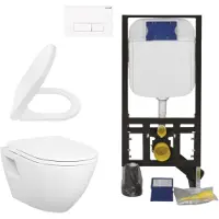 Creavit Hänge WC Set Weiß Keramik Wand WC mit Softclose Sitz und Unterputz Vorwandelement Spülkasten 3/6 L Komplettset