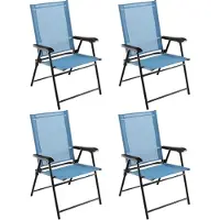KOMFOTTEU Klappstühle, Balkonstühle tragbar, Gartenstühle mit Rückenlehne, Terrassenstühle wetterfest, Campingstühle klappbar für Garten, Balkon, Terrasse (Blau x 4)