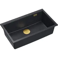 Quadron Spülbecken 1-Becken Spüle | Größe: 70 x 37 x 23,5 cm | LOGAN 110 | Unterbauspüle Granitspüle aus GraniteQ mit Siphon | Schwarz + Golden PVD