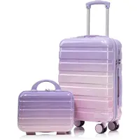 LVHOM Hartenschalenkoffer-Set 2-teilig aus ABS-Hartschale, 14"-20"-Set mit 360° Rollen, Reisekoffer-Set, Trolley Set wasserdicht, Lila