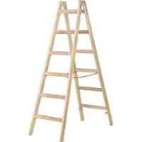 Hymer Holz-Sprossenstehleiter, beidseitig begehbar, 2x6 Sprossen, senkr. Höhe 1,70 m, Reichhöhe 3,10 m, Gewicht 10,0 kg