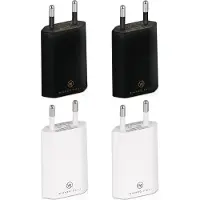 Wicked Chili 4x Pro Series Netzteil USB Adapter kompatibel mit Apple iPhone, Samsung Galaxy / Handy Ladegerät, Smartphone Netzstecker (1A, 5V) 2x schwarz / 2x weiß