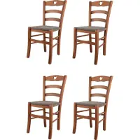STOCK LINE t m c s Tommychairs - 4er Set Stühle CUORE für Küche und Esszimmer, Robuste Struktur aus lackiertem Buchenholz im Farbton Kirschholz und gepolsterte Sitzfläche mit Stoff in der Farbe Rehbraun bezogen