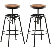 CLP 2er-Set Barhocker Beam Mit Holzsitz Und Metallgestell I Sitzhocker mit runder Sitzfläche I Höhenverstellbar Drehbar, Farbe: bronze