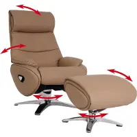 Mendler Relaxsessel mit Hocker HWC-K98, Fernsehsessel Sessel, Liegefunktion drehbar, Metall Echtleder/Kunstleder taupe