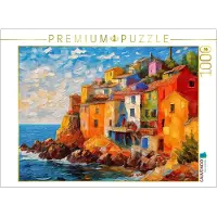 CALVENDO Puzzle Dorf an einer felsigen Mittelmeerküste | 1000 Teile Lege-Größe 64 × 48 cm Foto-Puzzle für glückliche Stunden